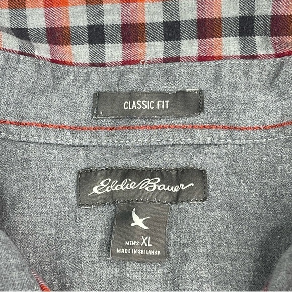 Eddie Bauer Flannel Shirt Plaid Button Red Grey Gorp Outdoor Grunge Western Fall - Picture 12 of 13